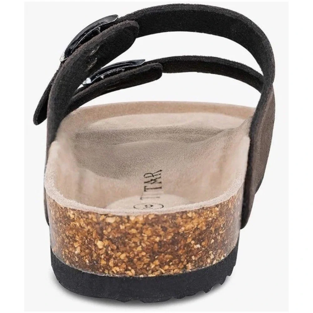TF STAR Cow Suede Leather Slide Sandals 2-Strap Adjustable Buckle Casual Men's 9